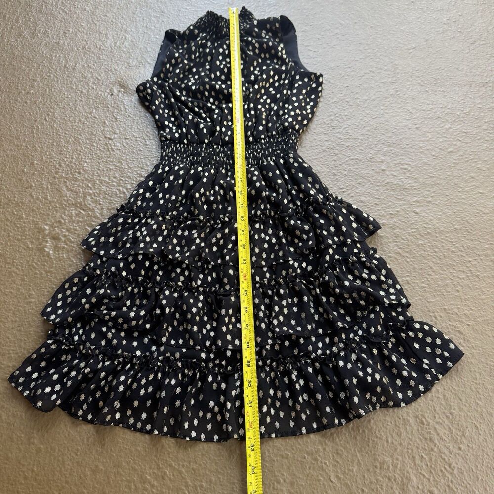 MSK Petite Black Tiered Halter Dress Gold Polka Dots Sz PS Coquette Whimsygoth - Picture 7 of 16